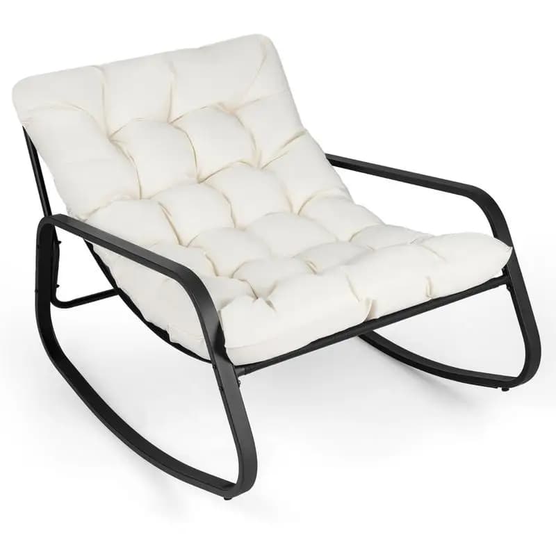 Grande chaise longue d'extérieur à bascule avec coussin épais pour jardin - Beige