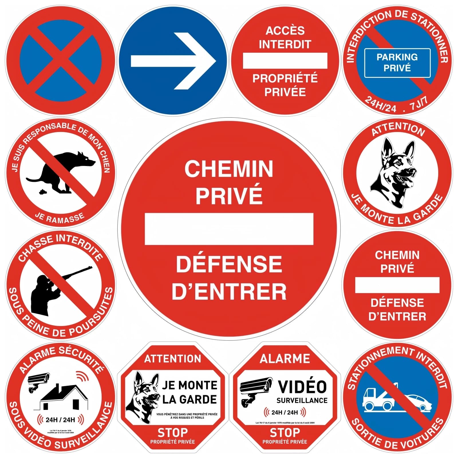 Circulaire Panneau De métal étain Signalisation,Accès Interdit Propriété Privée,Alarme Vidéo,Attention au chien,Chemin privé Défense