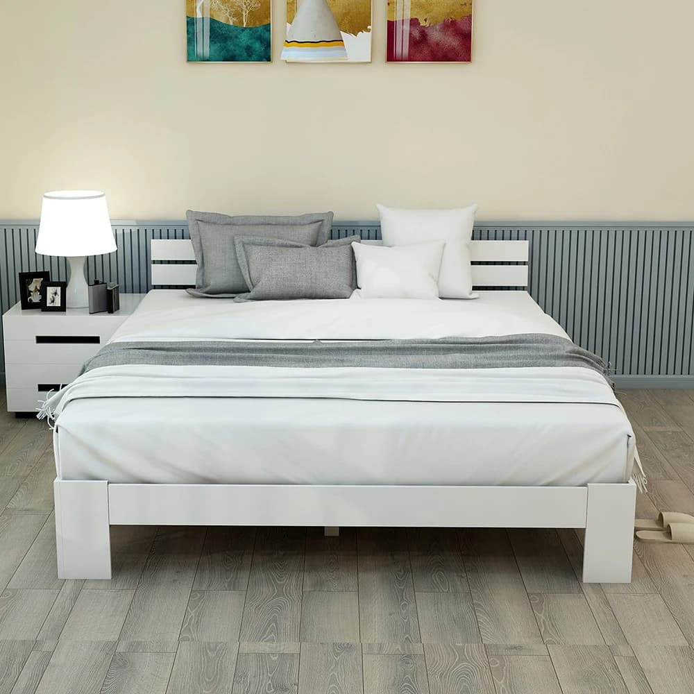 KOMHTOM Lit double en pin massif avec tête de lit et sommier à lattes-140x200 cm