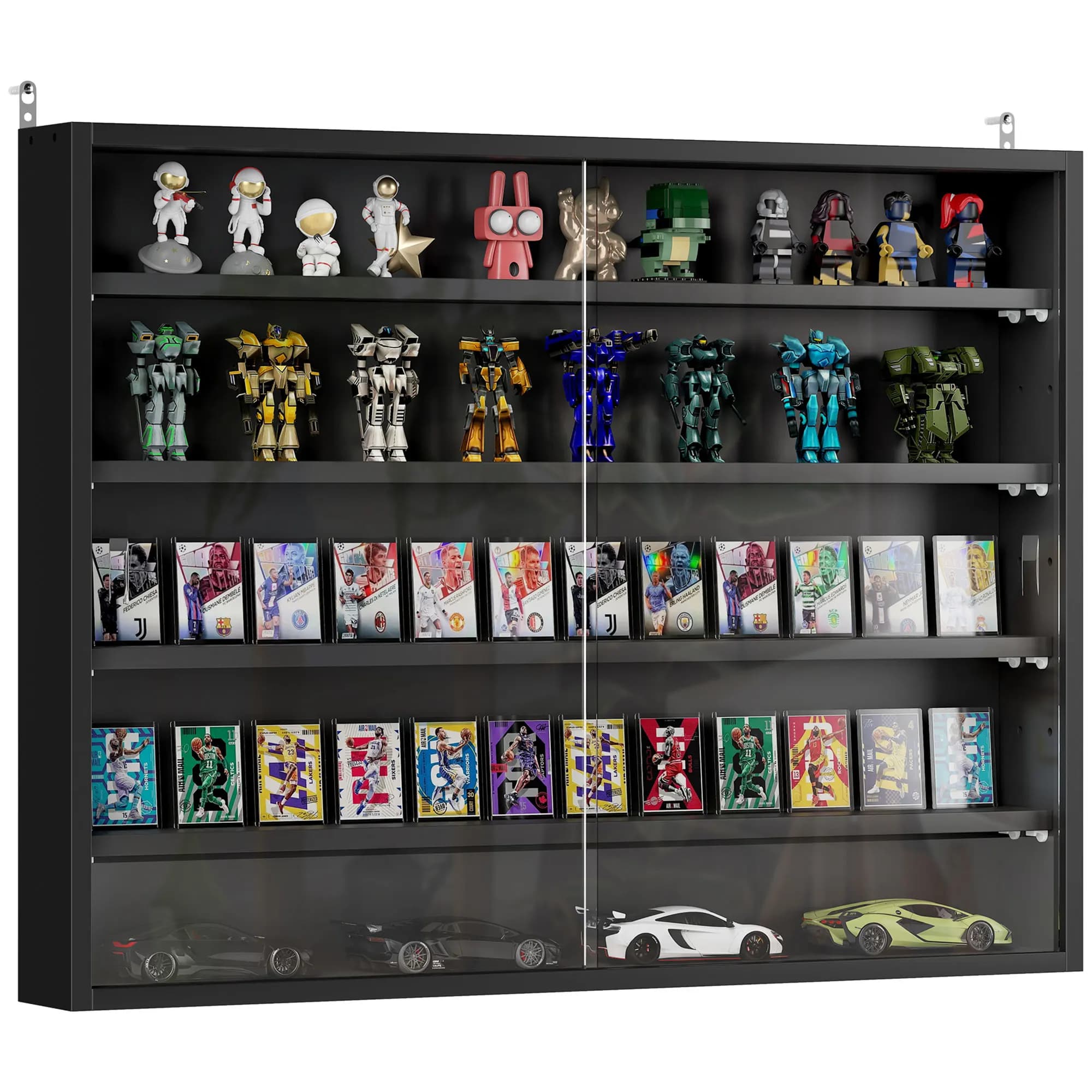 HOMCOM Vitrine pour collection vitrine murale 80 x 9,5 x 60 cm avec 4 étagères réglables en hauteur et 2 portes coulissantes en verre, pour
