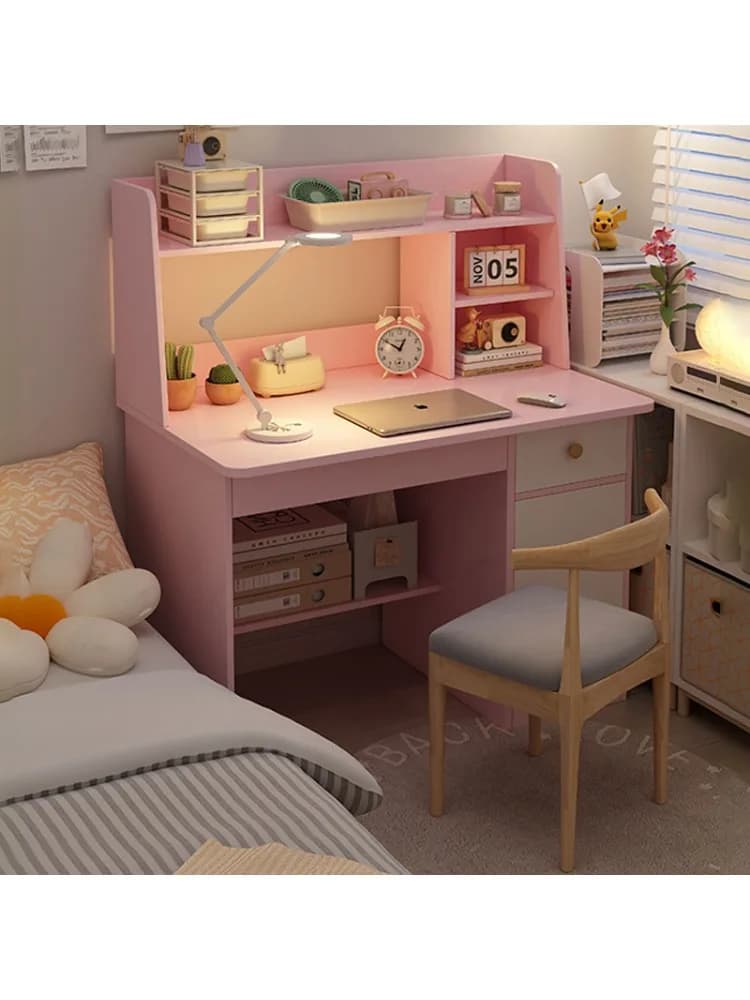 Bureau, bibliothèque, bureau d'ordinateur intégré, chambre à coucher, petite table pour les étudiants apprendre à écrire