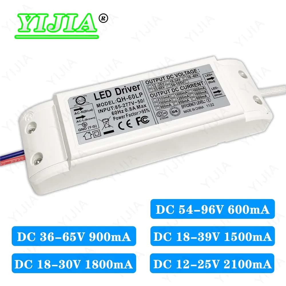 Pilote LED 40W42W45W48W50W60W DC54-96V 36-65V 18-39V 18-30V 900mA 1500mA 2100mA transformateur d'éclairage lumière à assembler soi-même