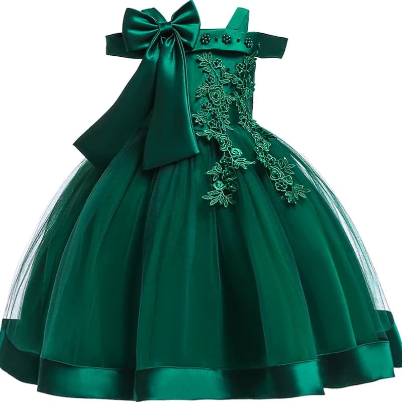 Robe de Soirée de Noël pour Fille de 3 à 10 ans, Tenue de Mariage Élégante à Fleurs Appliquées avec Nministériels d, Tenue de Bal