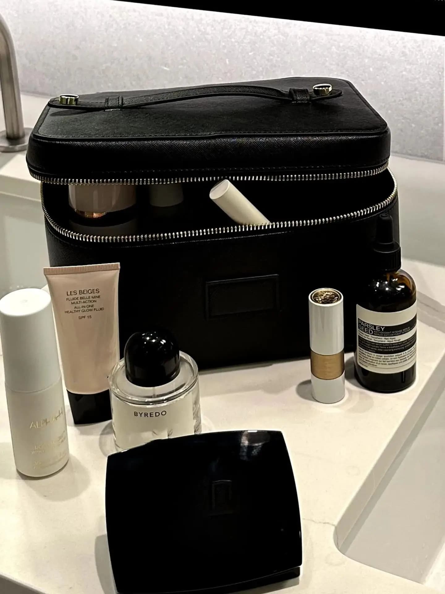 Trousse de maquillage à main en PU avec compartiment, sac de maquillage Portable en cuir de grande capacité, pochette cosmétique en cuir