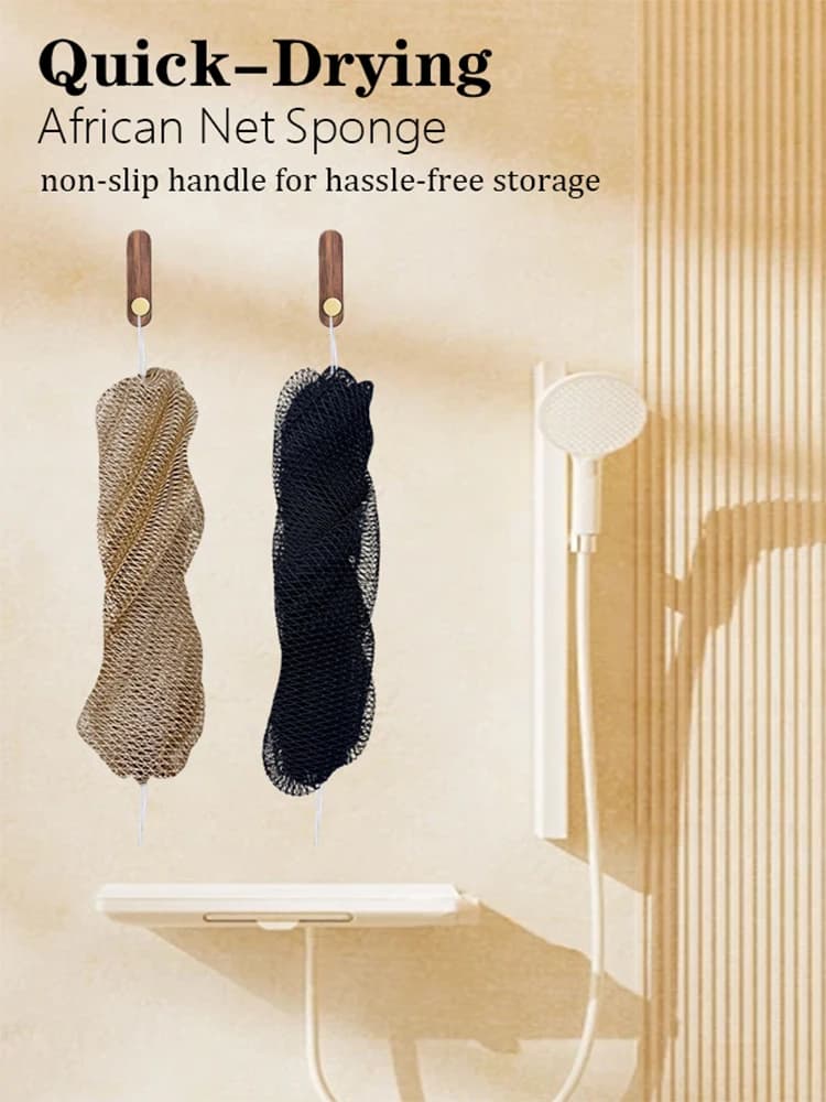 PeaKalo Éponge en filet africaine authentique - Lot de 2 éponges exfoliantes pour le bain et la douche, éponge douce pour le dos, convient à tous