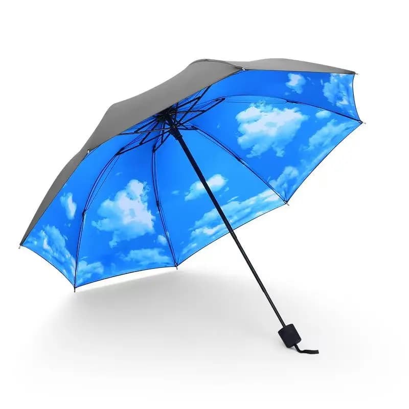 Ciel bleu nuages blancs peinture à l'intérieur parapluie hommes et femmes fleur soleil Anti-uv parapluies dames Parasol pliant Paraguas cadeaux