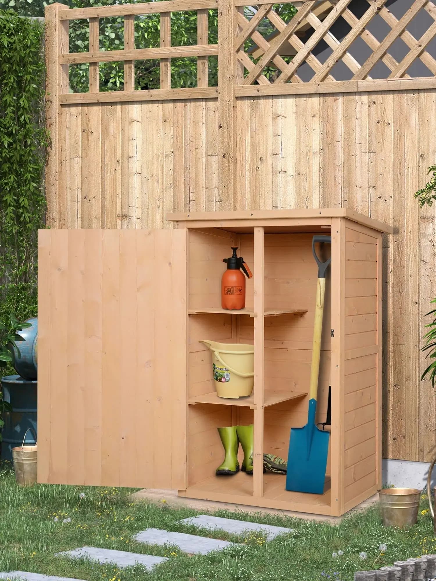 Abri de jardin en bois Outsunny avec 2 étagères et toit en asphalte 75x56x115 cm