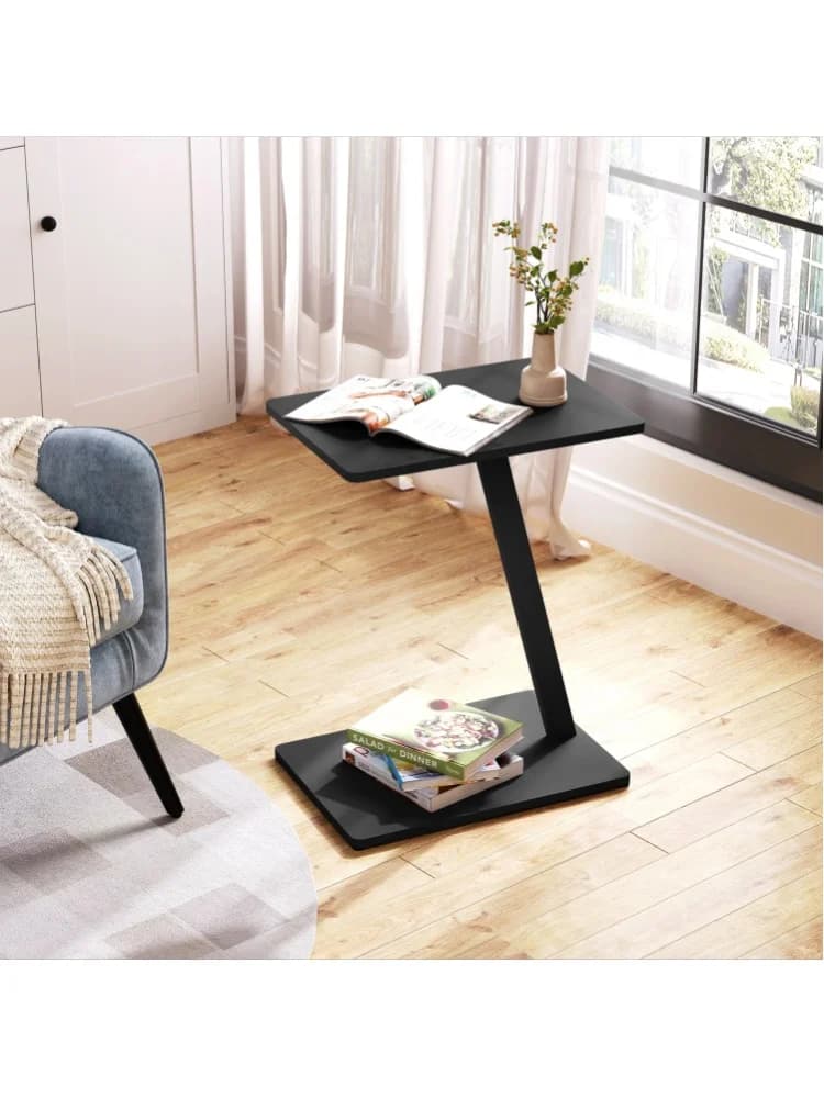Table d'appoint Eugad en forme de C, table basse, table pour ordinateur portable avec structure métallique, table de chevet, table de salon pour