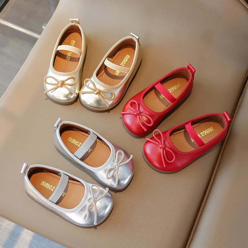 Chaussures plates en cuir PU pour filles, chaussures de danse pour enfants, souples et flexibles, or, rouge, argent, printemps-automne