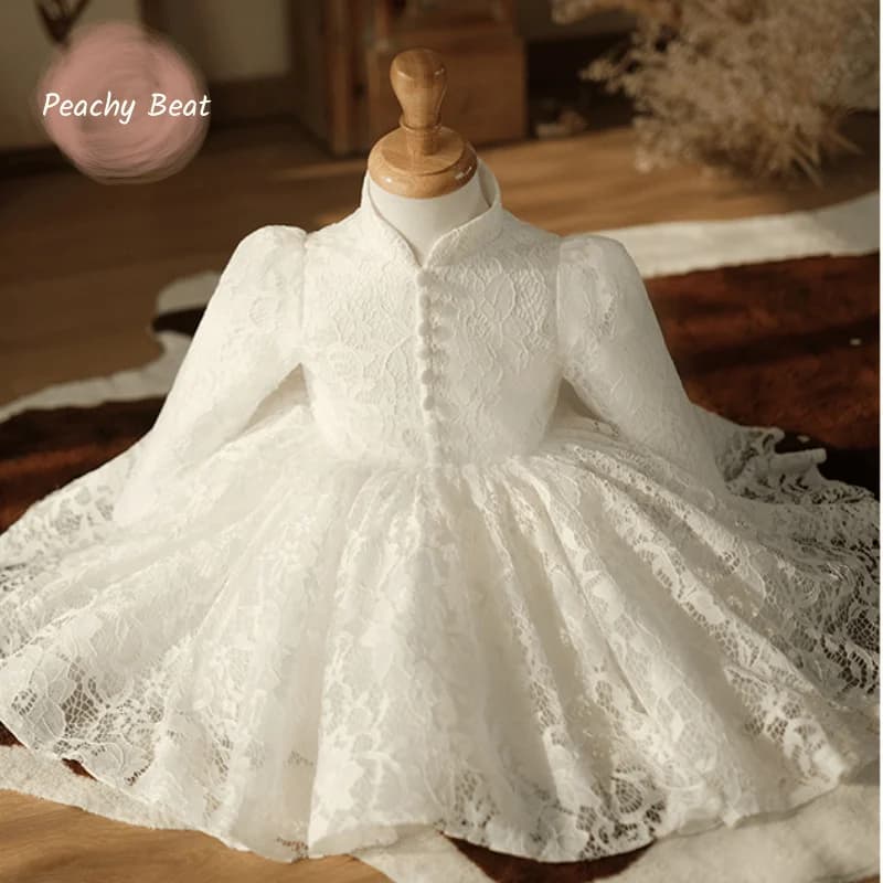 Robe Tutu princesse en dentelle pour petites filles, à la mode, à manches longues, pour fête de mariage, anniversaire, vêtements pour bébés de 1