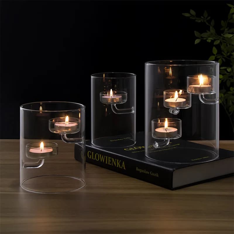 Bougeoir cylindrique européen en verre creux d'ouragan, chandelier coupe-vent pour dîner, décoration créative pour la maison