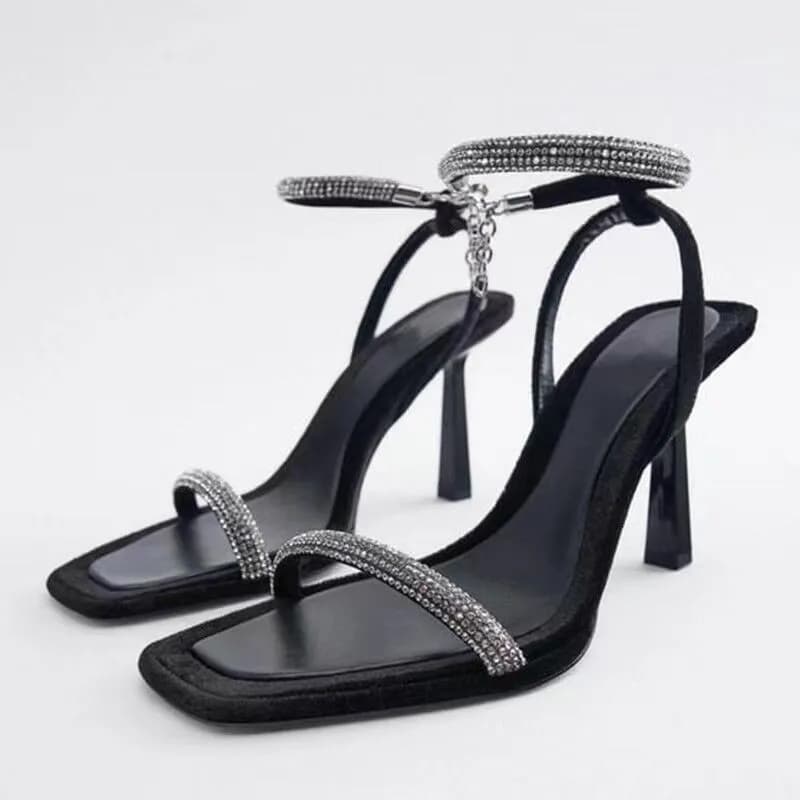 Escarpins en cristal pour femmes, nouvelles sandales à talons fins, élégantes, Sexy, bande étroite, été, 2023