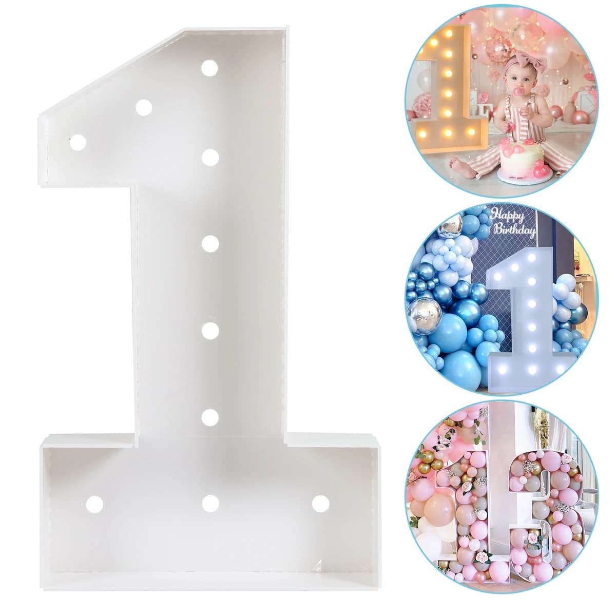 Boîte de remplissage de ballons avec 10 lumières, figurine géante blanche chaude, éclairage numéro 0-9, cadre avec 10 lumières, décor