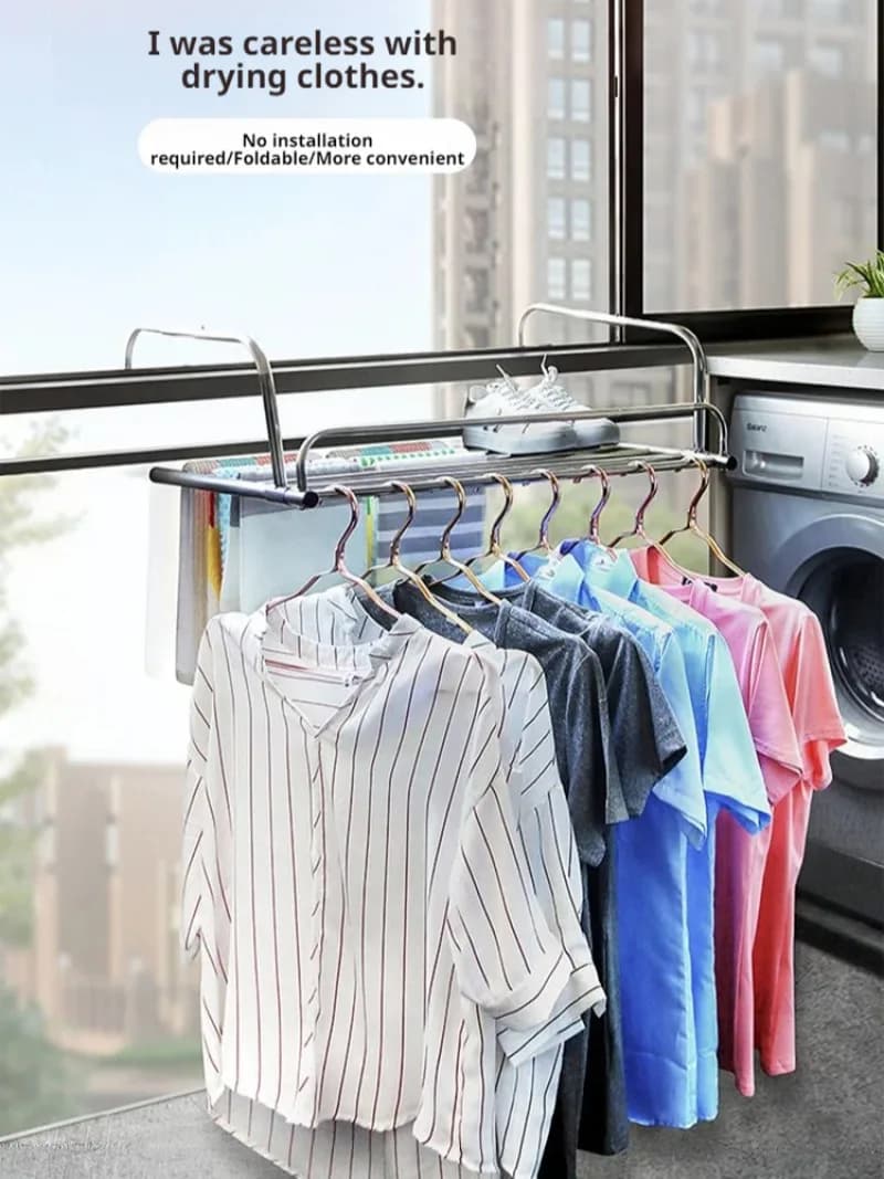 Porte-vêtements de balcon rétractable domestique, étagère à chaussures pliable en acier inoxydable, support de séchage multifonctionnel suspendu