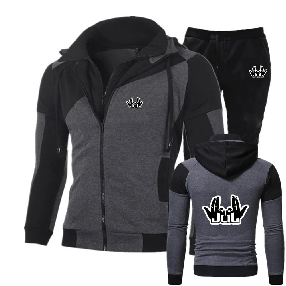 2025 rappeur Jul imprimé graphique hommes printemps et automne nouveau sweat à capuche décontracté à fermeture éclair diagonale + pantalon Long