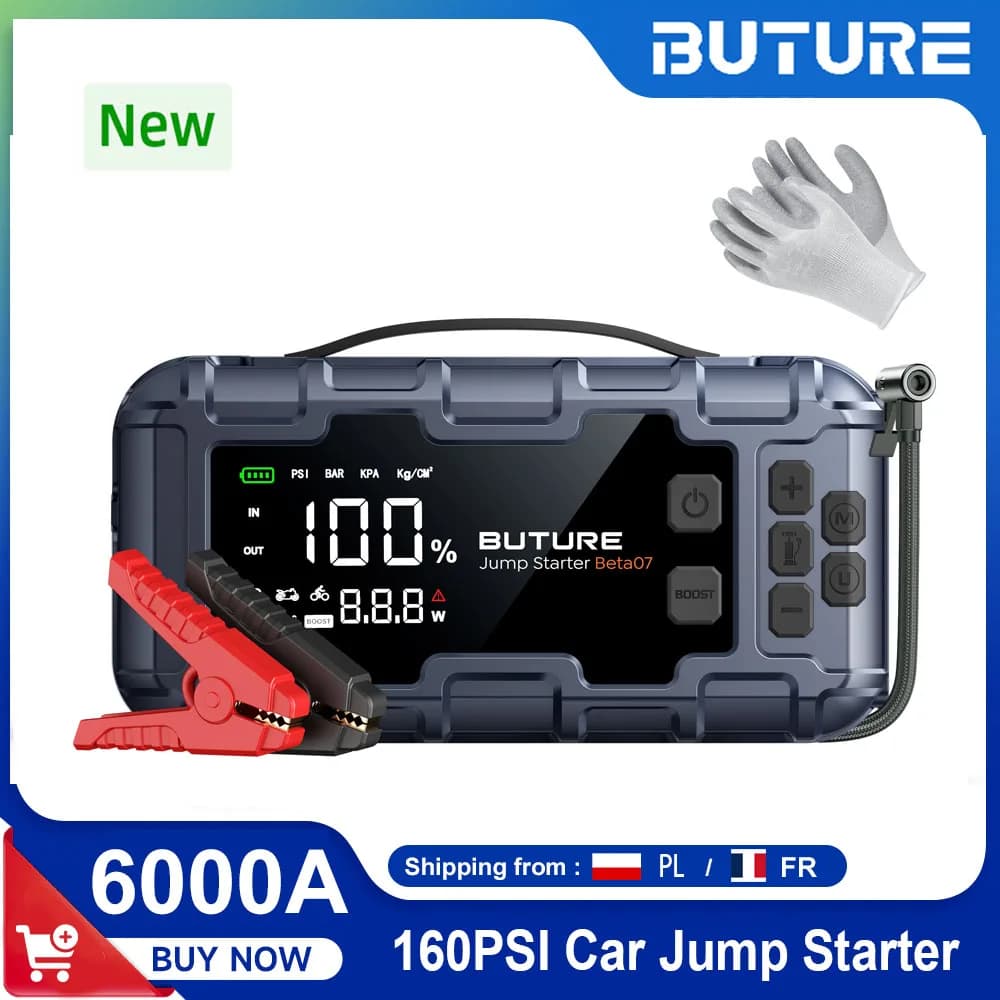 BUTURE 6000A démarreur de saut de voiture PD45W batterie externe Portable 160PSI pompe à Air batterie Boosters d'urgence dispositif de démarrage