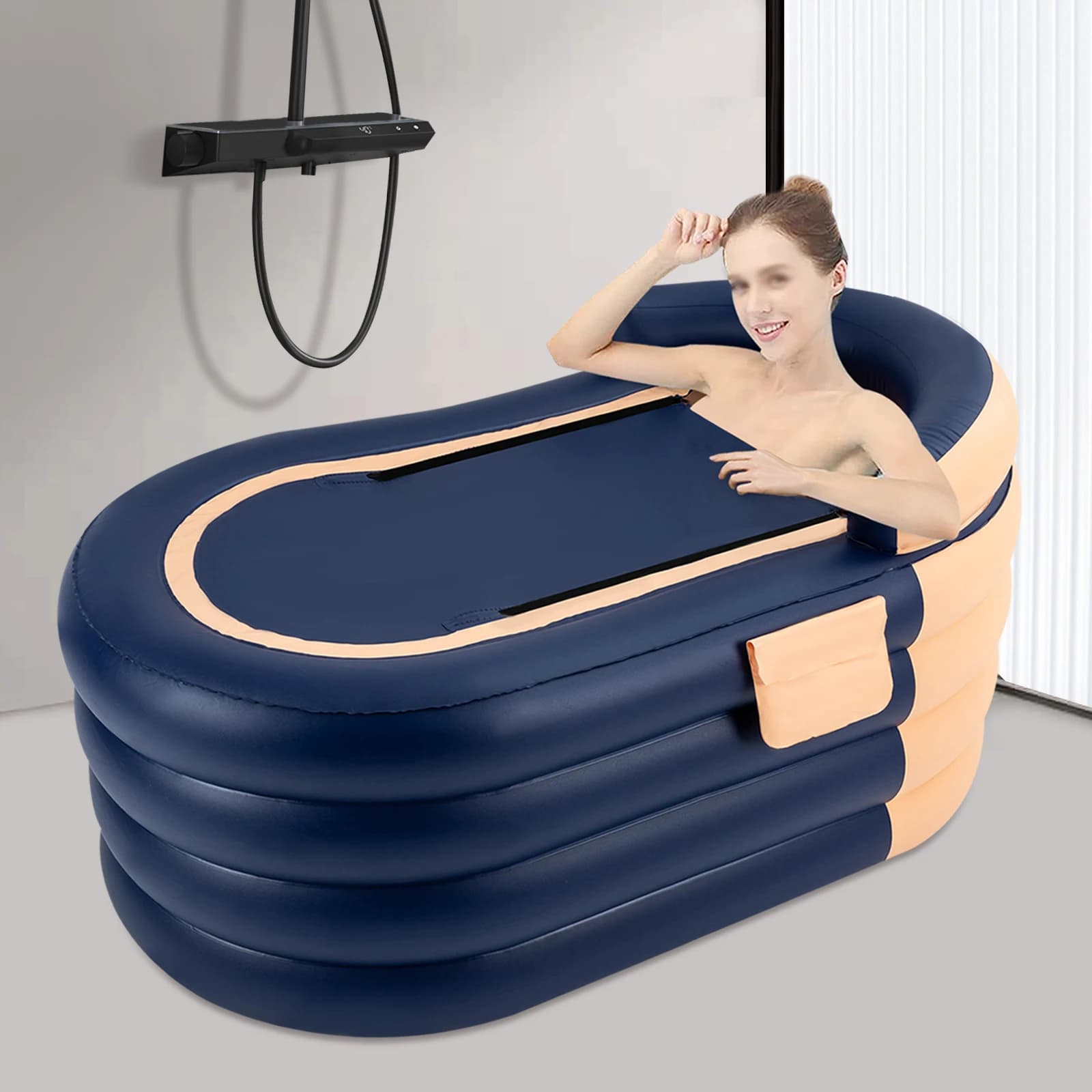 Baignoire gonflable pour adulte avec pompe à air électrique sans fil, bain d'eau chaude, bain de glace, bleu, orange