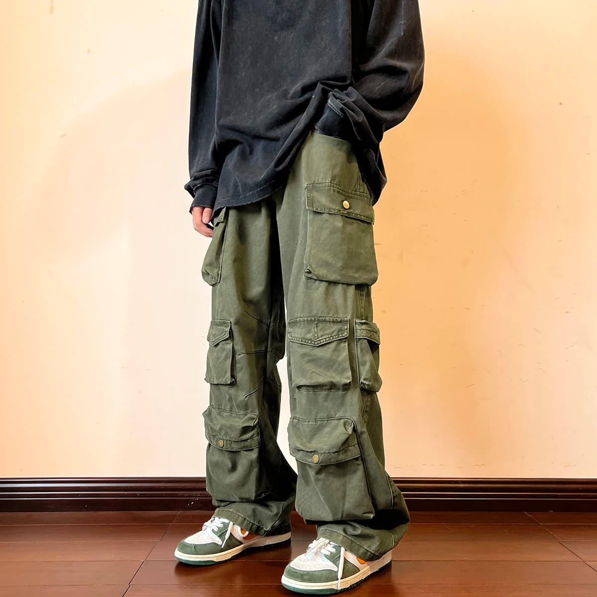 Pantalon Cargo multi-poches pour hommes, pantalon d'outillage Harajuku, Vintage, ample, jambes larges, Streetwear décontracté, Hip-hop, pantalon de