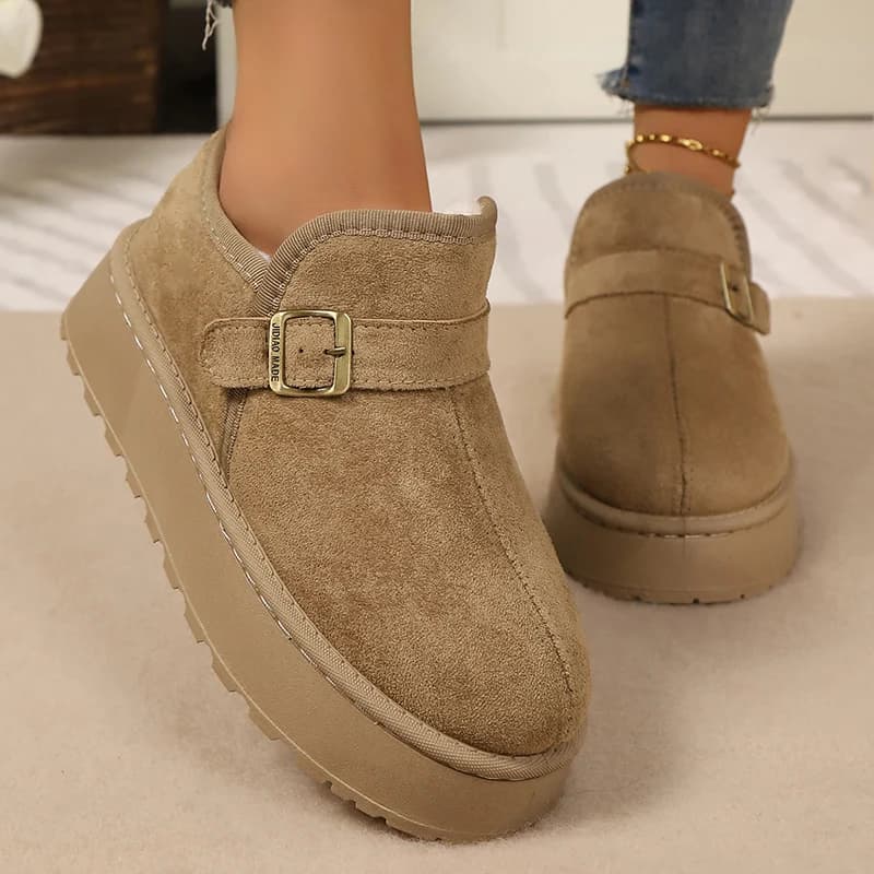Bottines de neige à plateforme en Faux daim pour femme, chaussures épaisses en peluche, antidérapantes, semelle épaisse, rembourrées en coton,