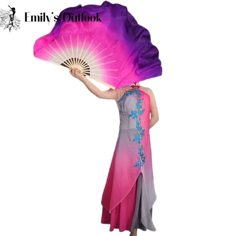 Éventail Double face pliant en bambou, deux couches, voile demi-cercle, danse folklorique chinoise, dégradé (1L + 1R), vente en gros
