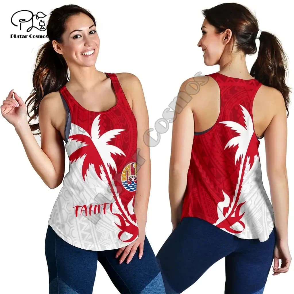 Tatouage 3D de Tahiti pour femme, île du pays, rétro, vintage, yoga, glaRacerback, précieux, fitness, fibre 2