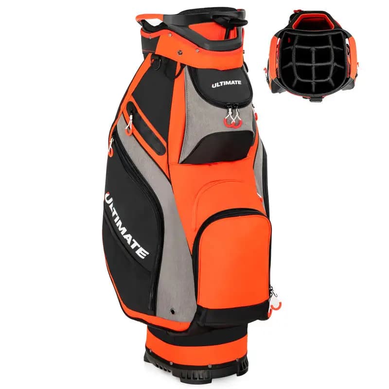 Sac de golf léger à 14 compartiments avec 7 poches zippées de 10,5 pouces pour hommes et femmes, sac de golf orange pour le parcours et la practice