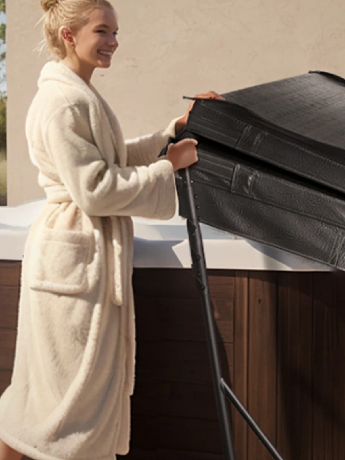 SucceBuy Couverture de jacuzzi Ascenseur Couverture de spa Hauteur de levage 31,5"-41,3" Largeur 57"-92,5" Réglable installé sous les deux côtés