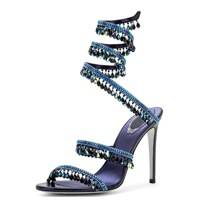 Sandales à lanières en cristal pour femme, collection été 2026, chaussures de mariage à talons hauts, sandales de soirée à lanières cheville,