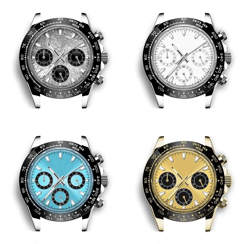 Neiton 39mm VK63 boîtier de mouvement Panda trois yeux saphir chronographie acier inoxydable étanche or bleu noir