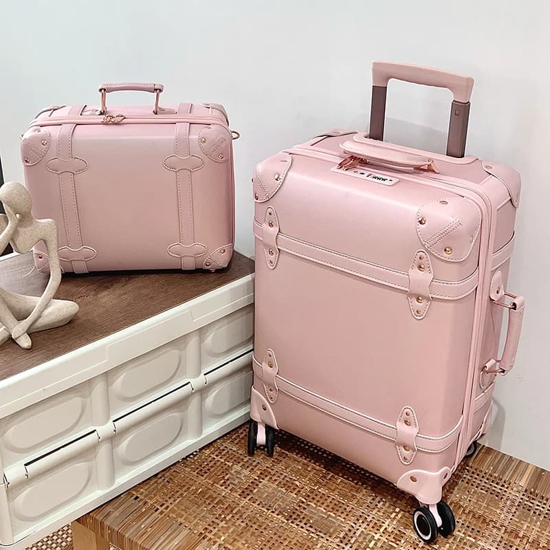Valise à roulettes vintage pour femme, bagage rose, embarquement avancé, grande capacité, boîte à roulettes, cardan, 28 po, 20 po