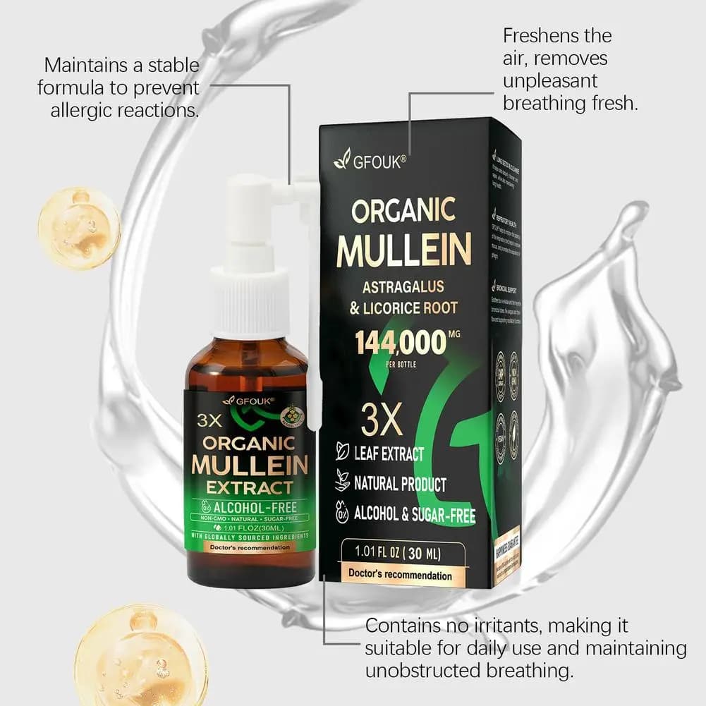 GFOUK 3X Spray Nettoyant Pulmonaire Bio à la Molène, Extrait d'Astragale et de Racine de Réglisse, Soutien Respiratoire pour le Soulagement des