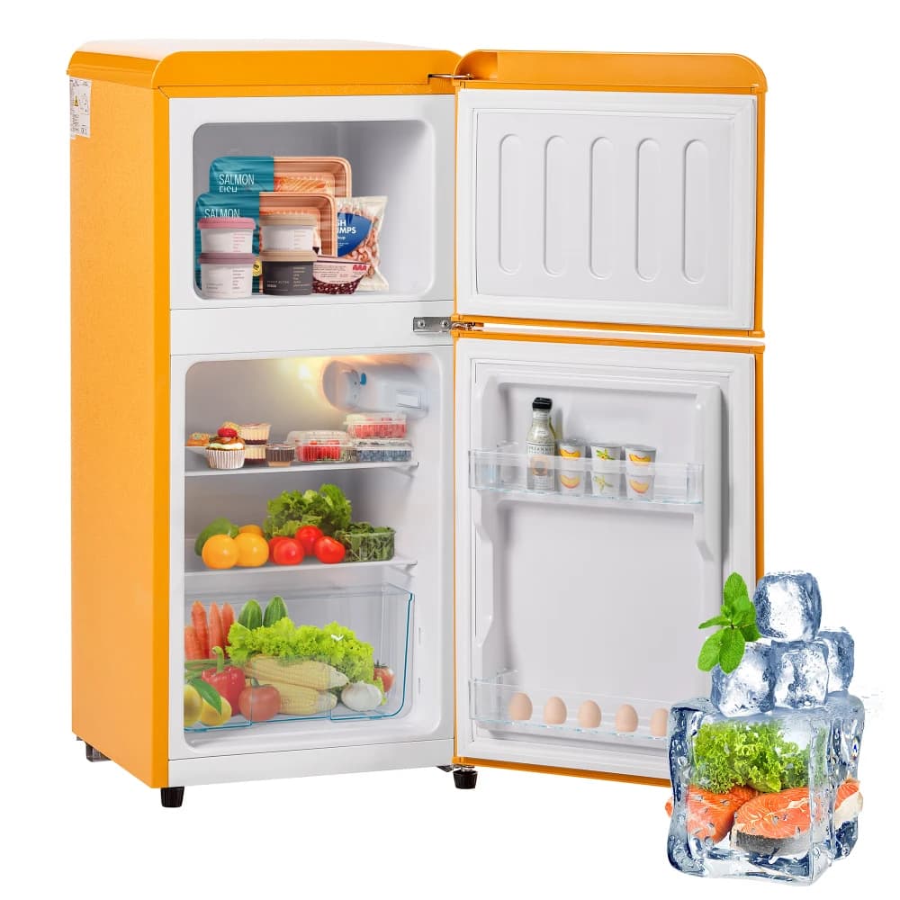 Combinaison réfrigérateur-congélateur rétro 45,5 cm de large, 2 portes 60 litres de volume total, volume de congélateur 22 litres. 102