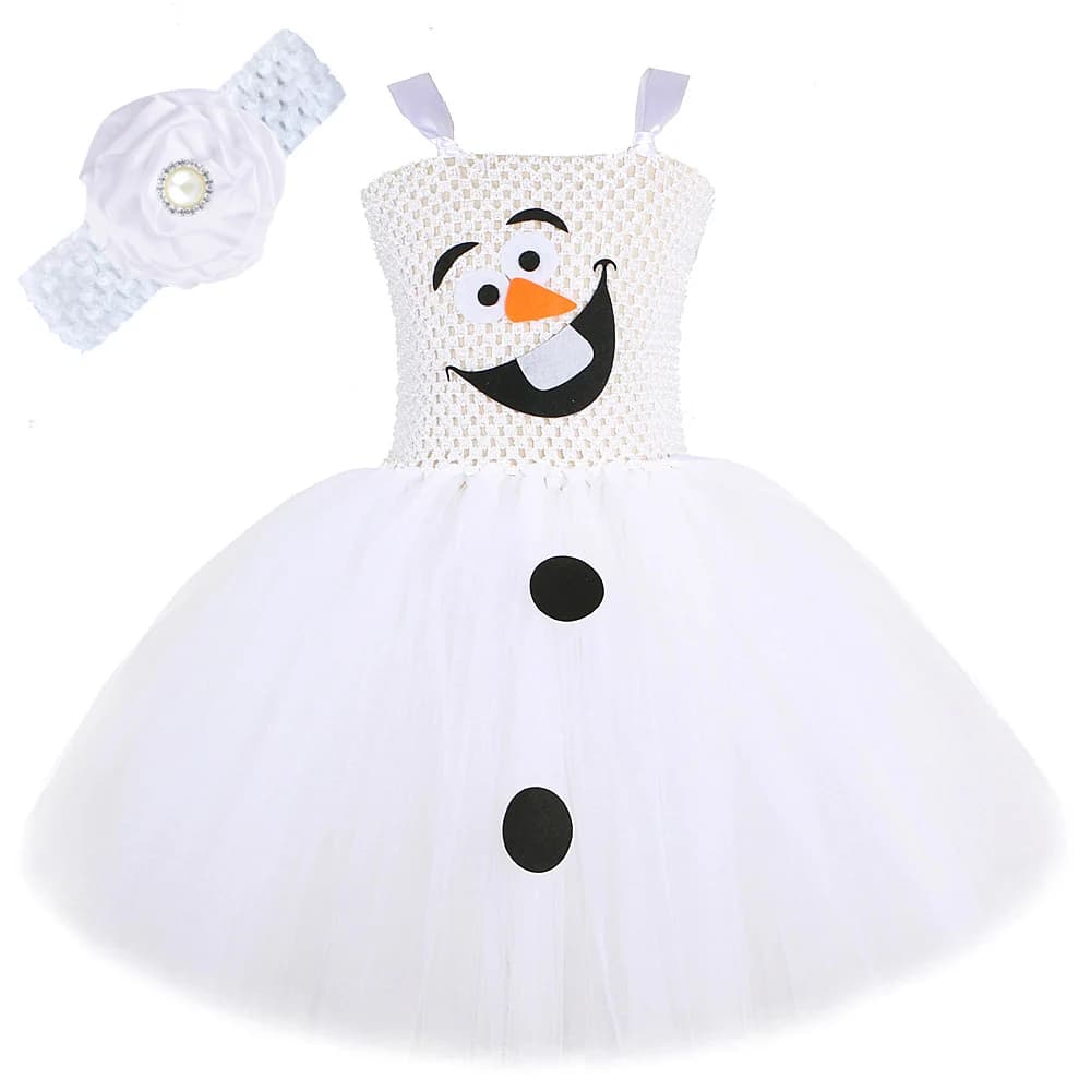 Robe Tutu blanche bonhomme de neige Olaf pour bébés filles, Costumes de vacances de noël, tenue de carnaval d'halloween pour enfants, vêtements du