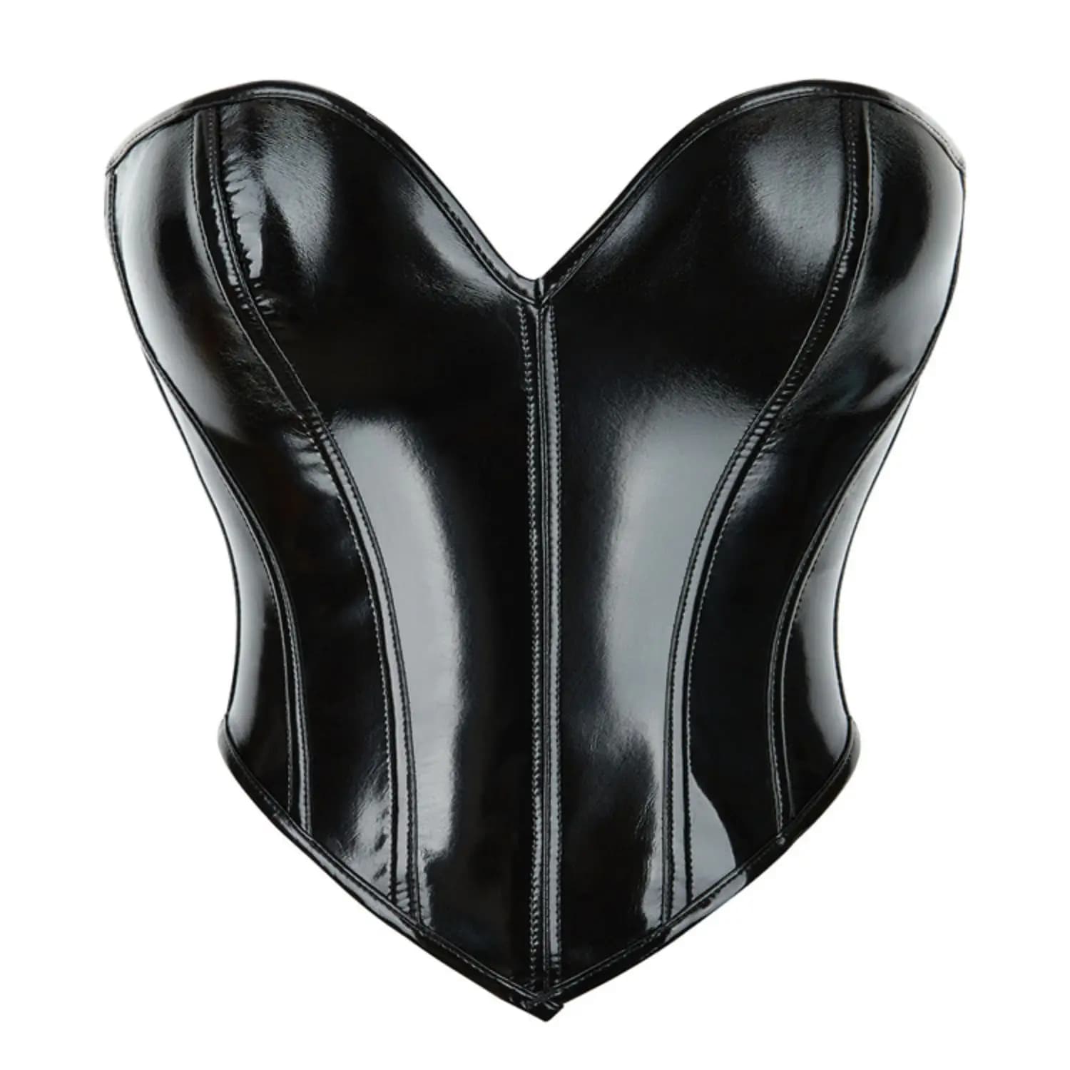 Corset bustier sans bretelles en cuir PVC verni brillant pour femme, col cœur, dos lacé, style gothique punk, tenue de club
