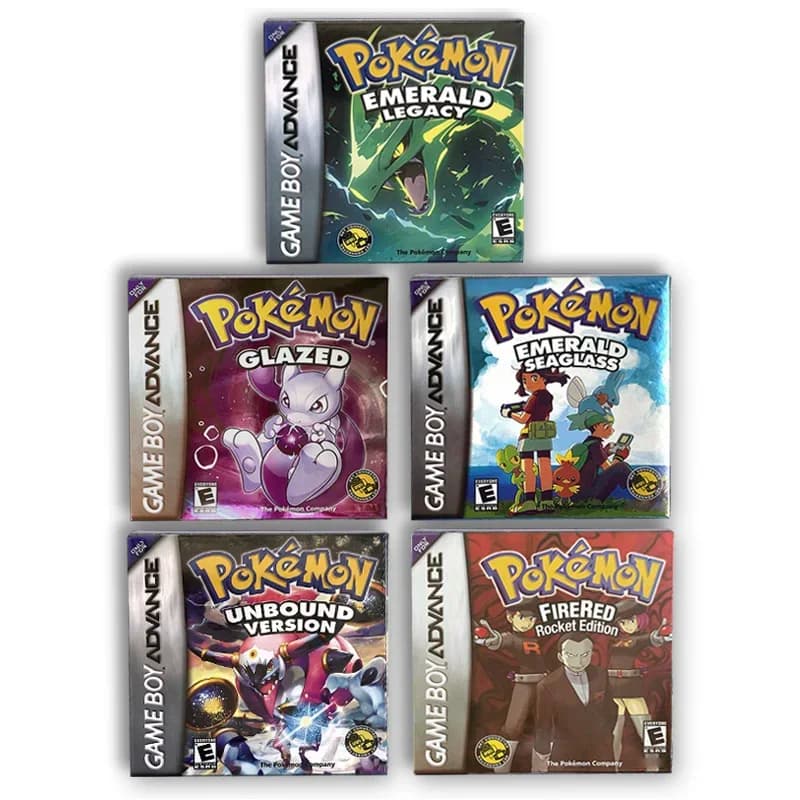 GBA jeu USA ESP RTC Flash chariot pokemon GLAZED émeraude héritage fusée déroulée cartouche non liée boîte carte Rom hack anglais espagnol