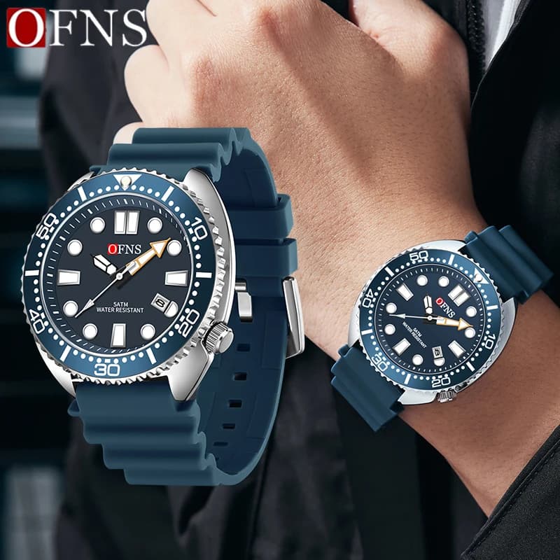 OFNS 8033 nouvelle montre à Quartz Simple hommes étanche veilleuse calendrier montres bracelet en Silicone mode décontracté montre-bracelet pour