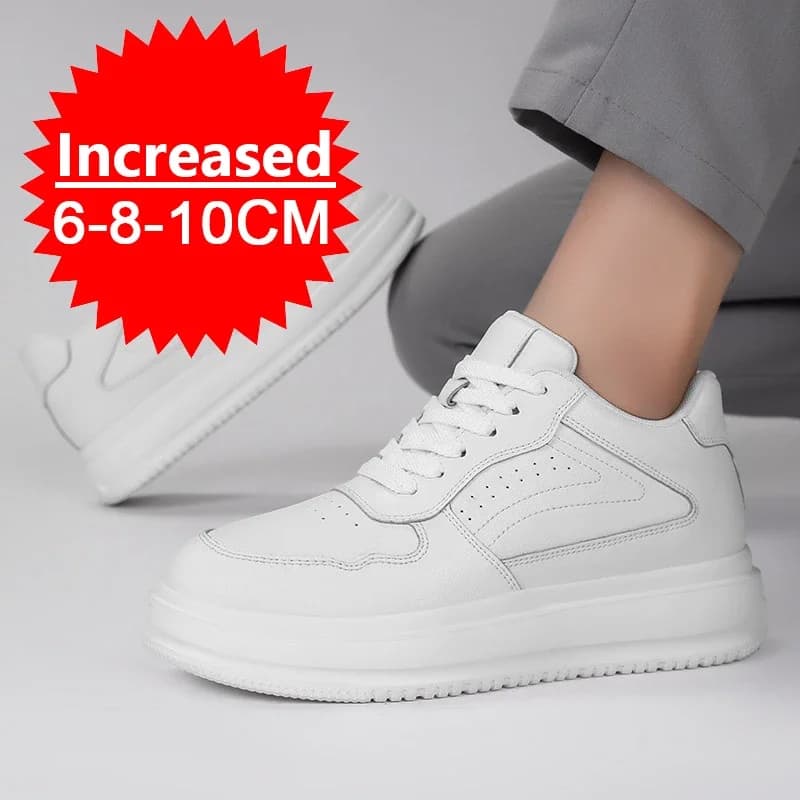 Nouveaux hommes en cuir hauteur augmentant chaussures 8/10CM hommes à semelles épaisses décontracté en cuir véritable baskets respirant hommes