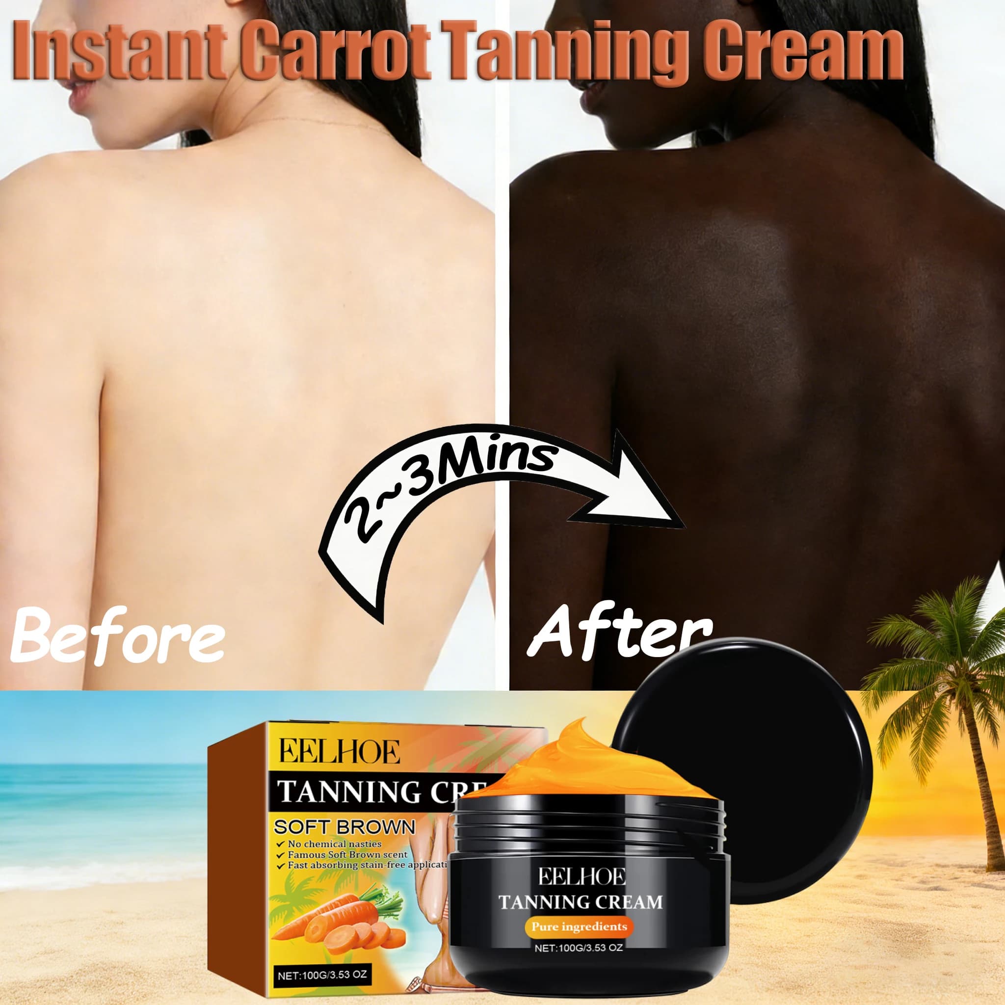 Lotion autobronzante instantanée noir-brun pour le visage et le corps, bronzant longue durée, unifie le teint, lotion bronzante