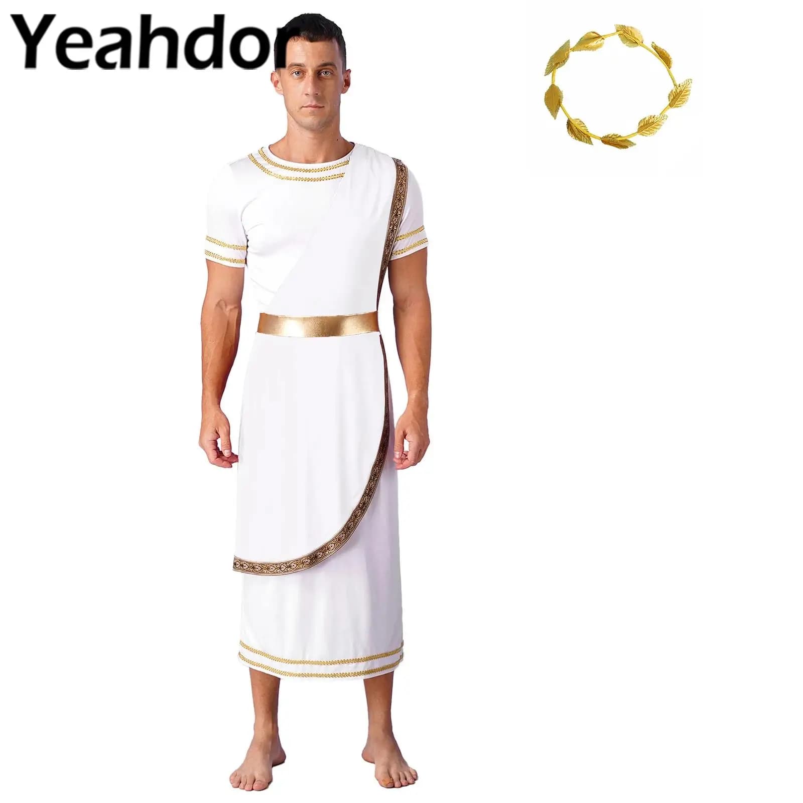 Costume de cosplay romain Julius César pour homme, décoration dorée rétro, robe romaine toge avec couronne de cuir chevelu, habillage de carnaval,