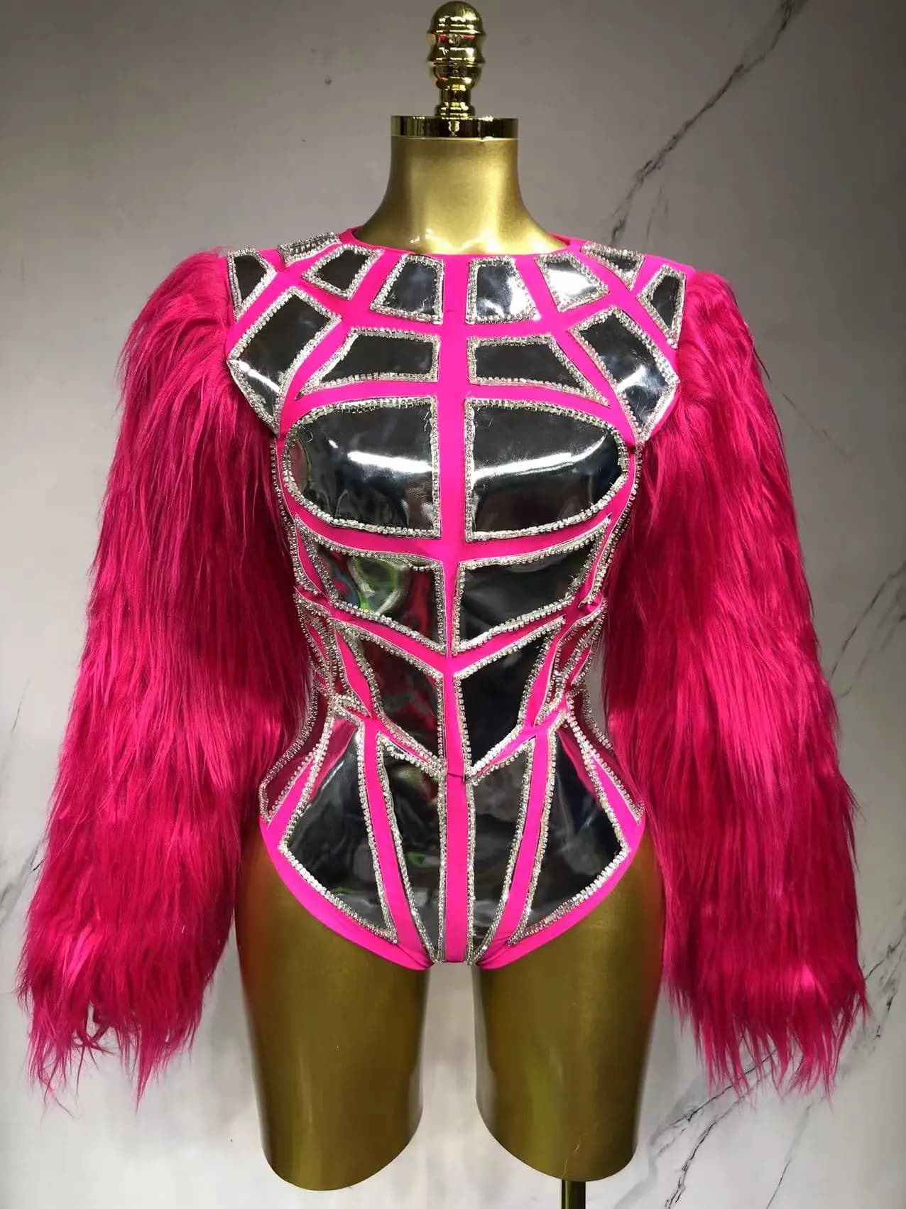 Body en velours à manches bulles, miroir musculaire, spectacle sur scène en boîte de nuit, tenue de danse, Style armure, Costume DJ DS pour femme