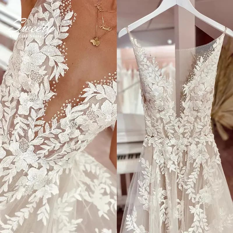 Robe de mariée en organza avec perles brodées, robe de Rhélégante, ligne A, longueur au sol, col rond, personnalisée