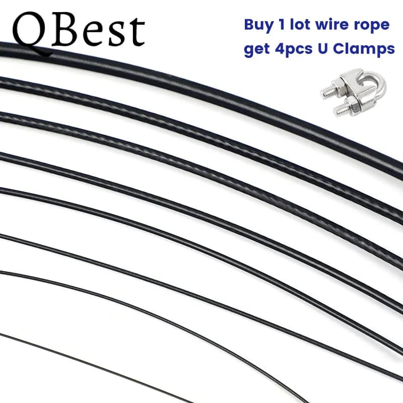 Câble métallique en plastique revêtu de PVC noir, 20M/30M/50M, 304 en acier inoxydable, câble souple et Flexible, corde à linge, diamètre