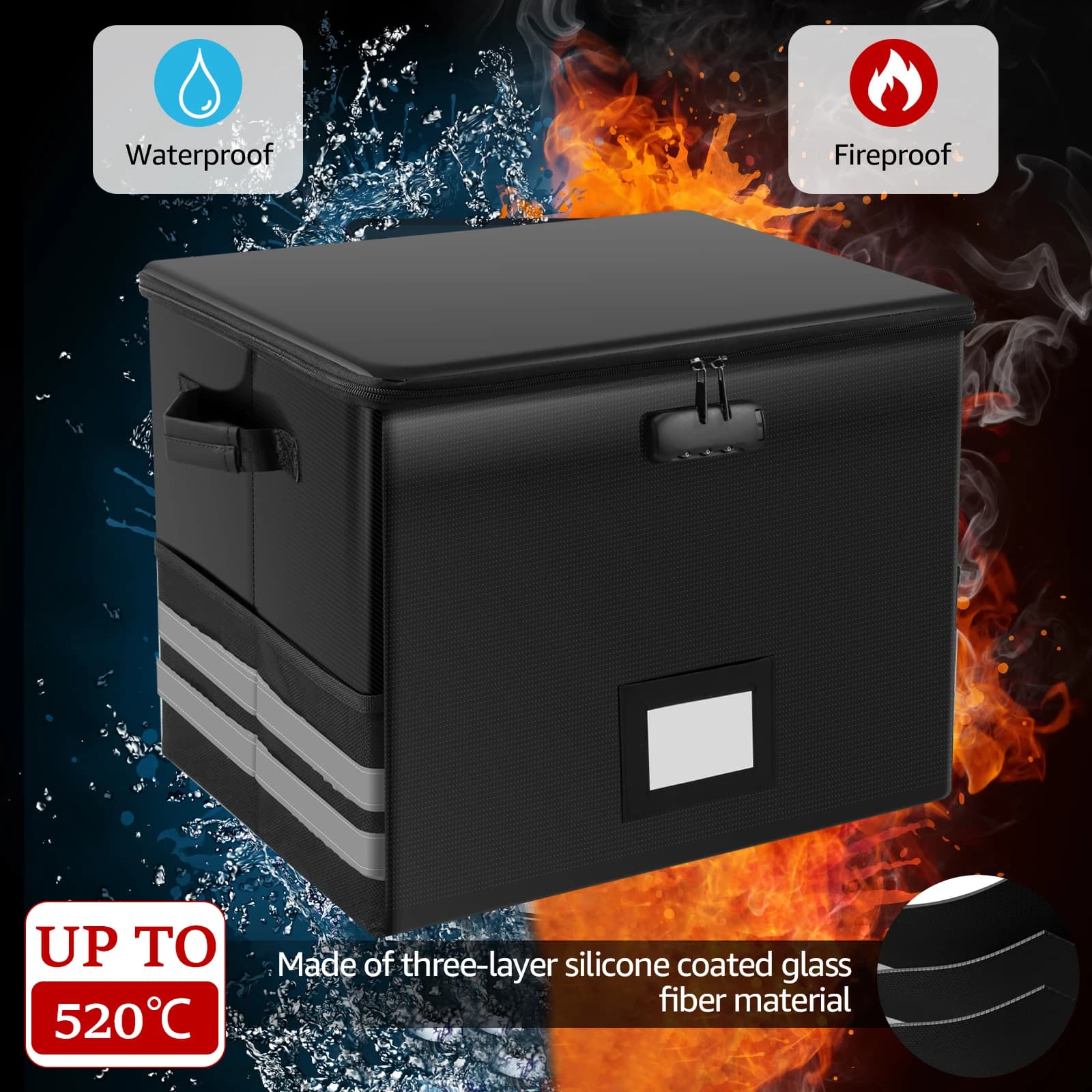 Grand organisateur pliable avec serrure, boîte de rangement de disques vinyles étanche et ignifuge pour le bureau et la maison, organisateur