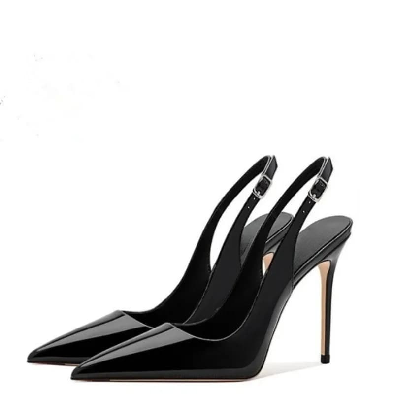 Sandales à tête enveloppée vide en cuir verni noir pour femmes, nouveau tempérament d'été, talons aiguilles Sexy