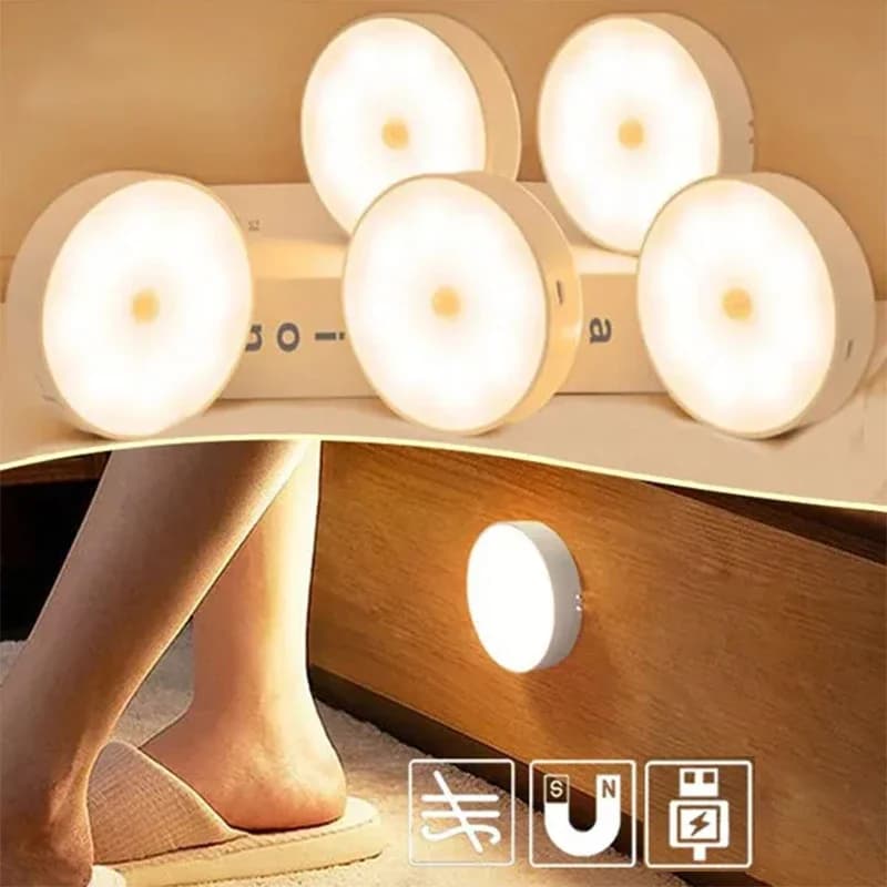 LED détecteur de mouvement veilleuse USB Rechargeable lampe de nuit pour armoires de cuisine armoire lampe escalier sans fil LED placard lumière