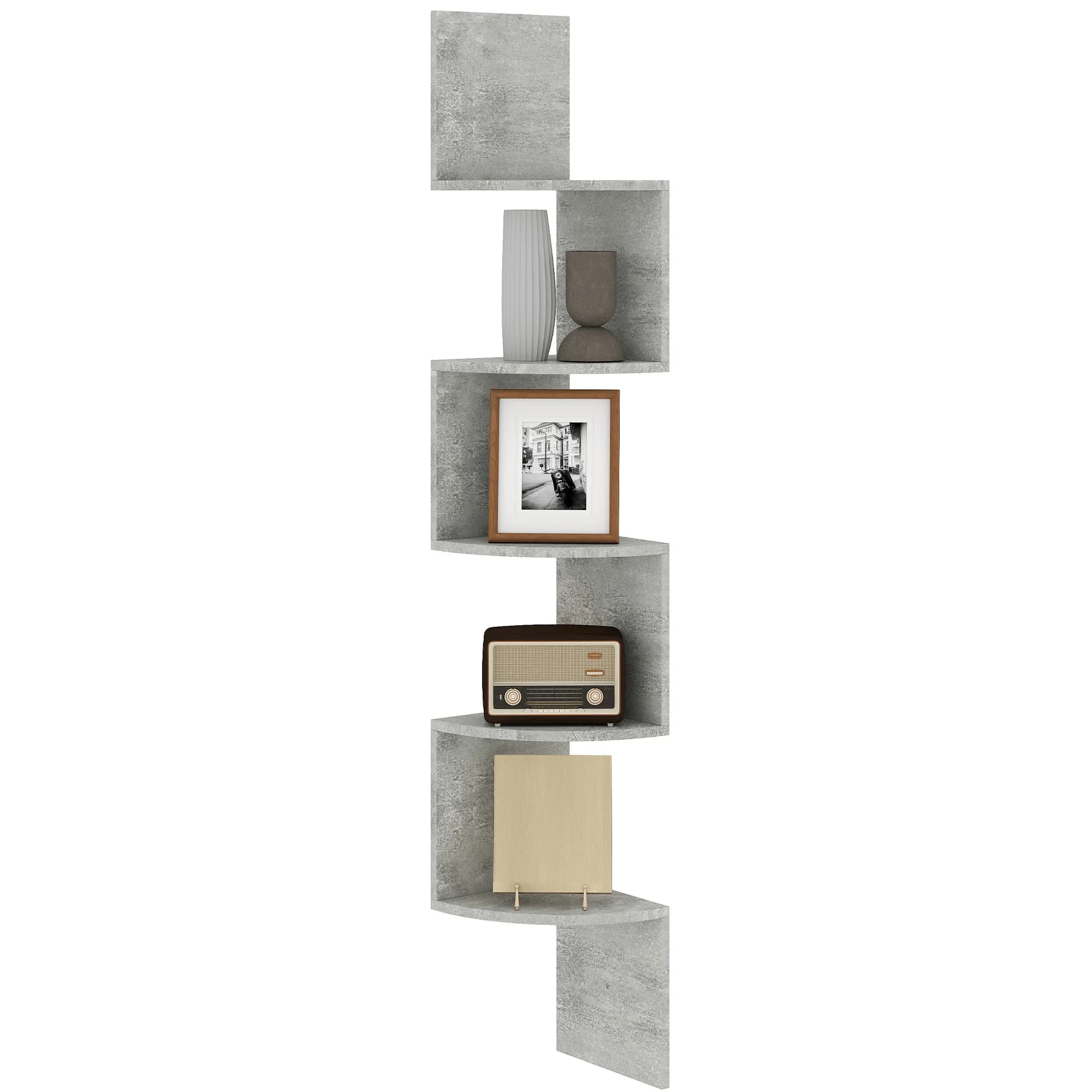HOMCOM Étagère d'angle Murale de Rangement Forme Zigzag 20L x 20l x 126H cm 5 Niveaux Bois Gris