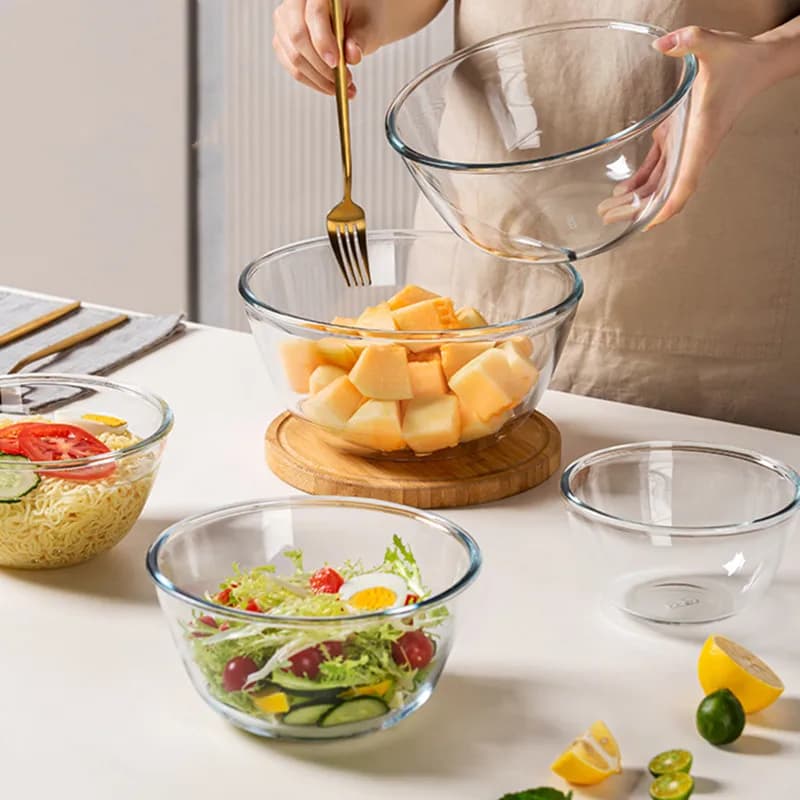 Bol à salade en verre transparent résistant à la chaleur, cuisine domestique, bol à nouilles, grand bol à soupe de nouilles instantanées,