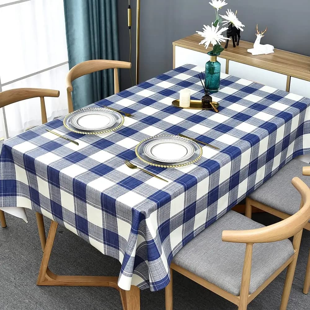 Nappe rectangulaire de Style Simple, bleu, blanc, gris, à carreaux, pour intérieur et extérieur, décoration de cuisine