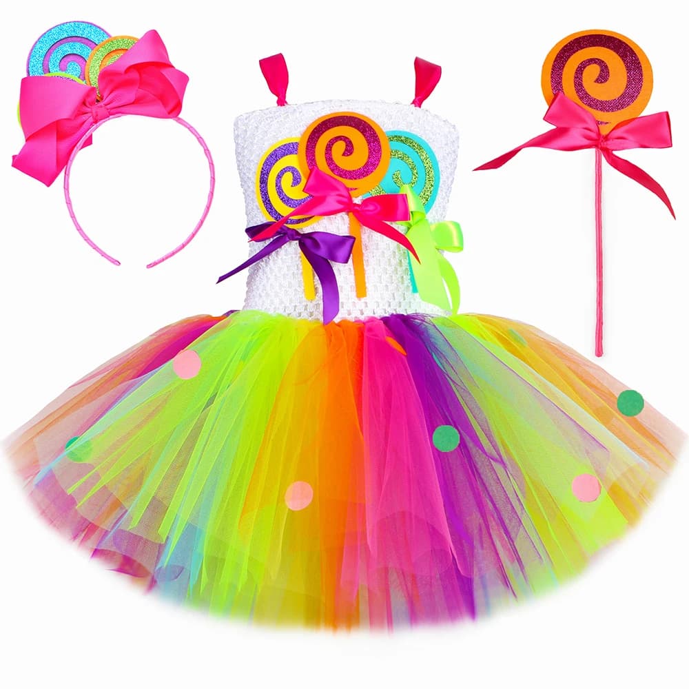 Costume de sucette arc-en-ciel pour filles, robe de princesse Tutu de fête d'anniversaire, robe de bal, vêtements de carnaval, de noël et