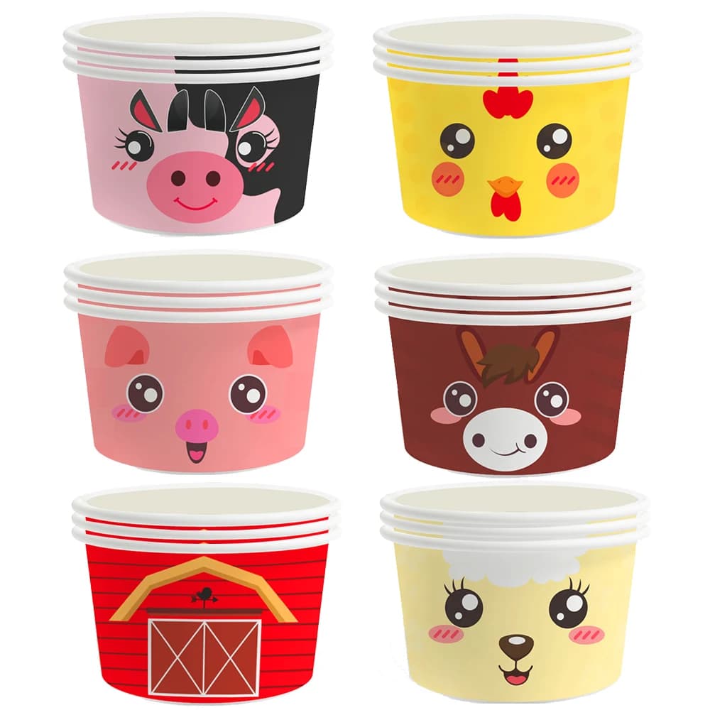 Tasse à glace en forme d'animal de ferme, bol en papier pour enfants, fournitures de décoration pour fête d'anniversaire d'été, réception-cadeau